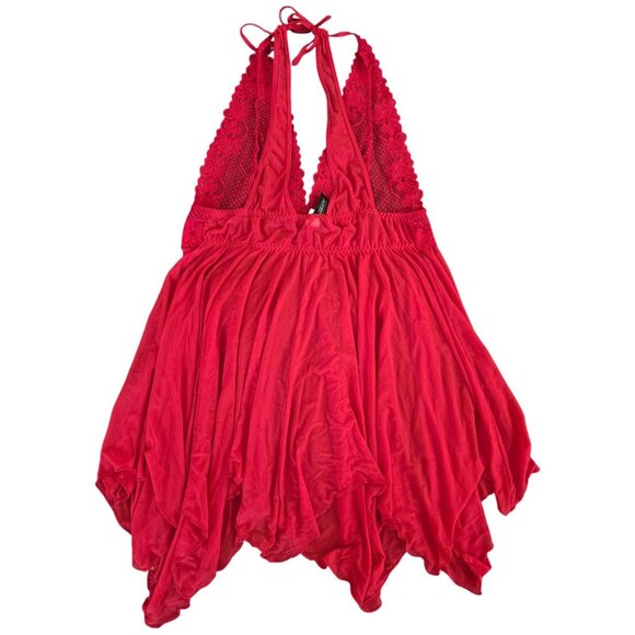 Escanté Red Lace Babydoll Nightgown Size 1X Handkerchief Hem Racerback - Picture 2 of 11